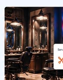Barbería moderna con iluminación azul y roja